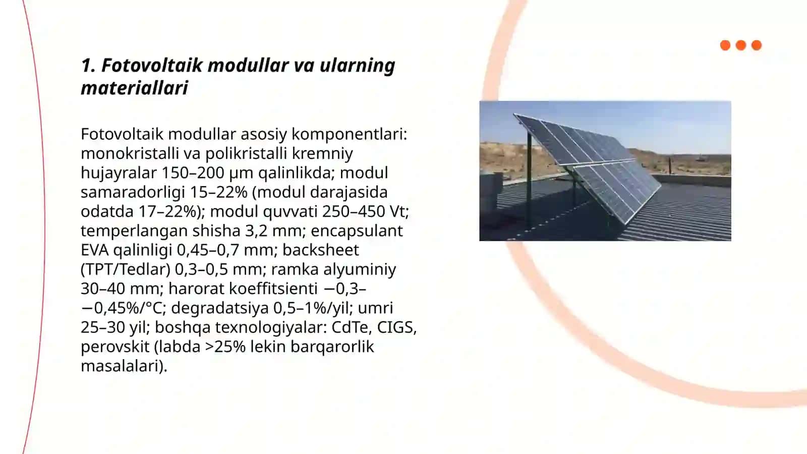 Fotovoltaik modullar va ularning materiallari 3