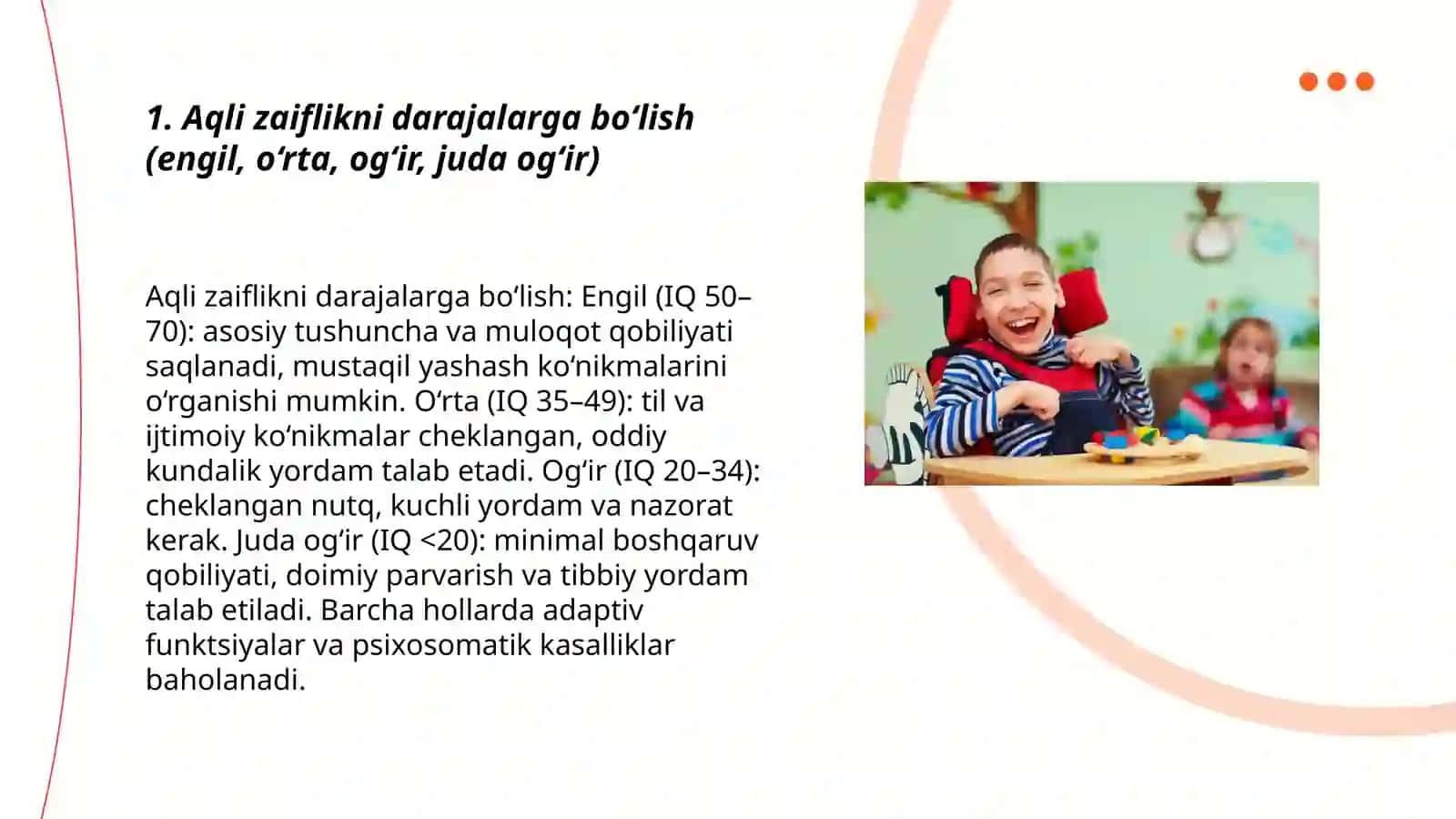 Aqli zaiflik tasnifi. Psixosomatik kasalliklari 3