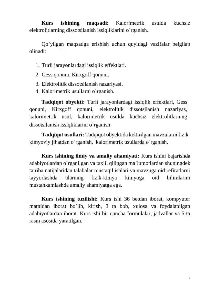 KALORIMETRIK USULDA KUCHSIZ ELEKTROLITLARNING DISSOTSILANISH ISSIQLIKLARINI O`RGANISH 3
