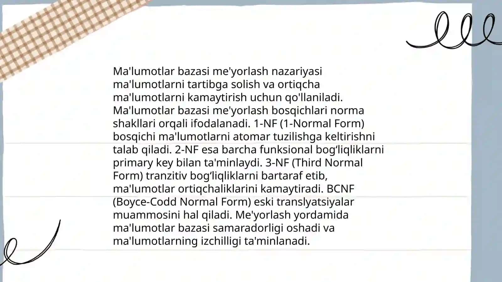 Ma'lumotlar bazasi me'yorlash nazariyasi 3