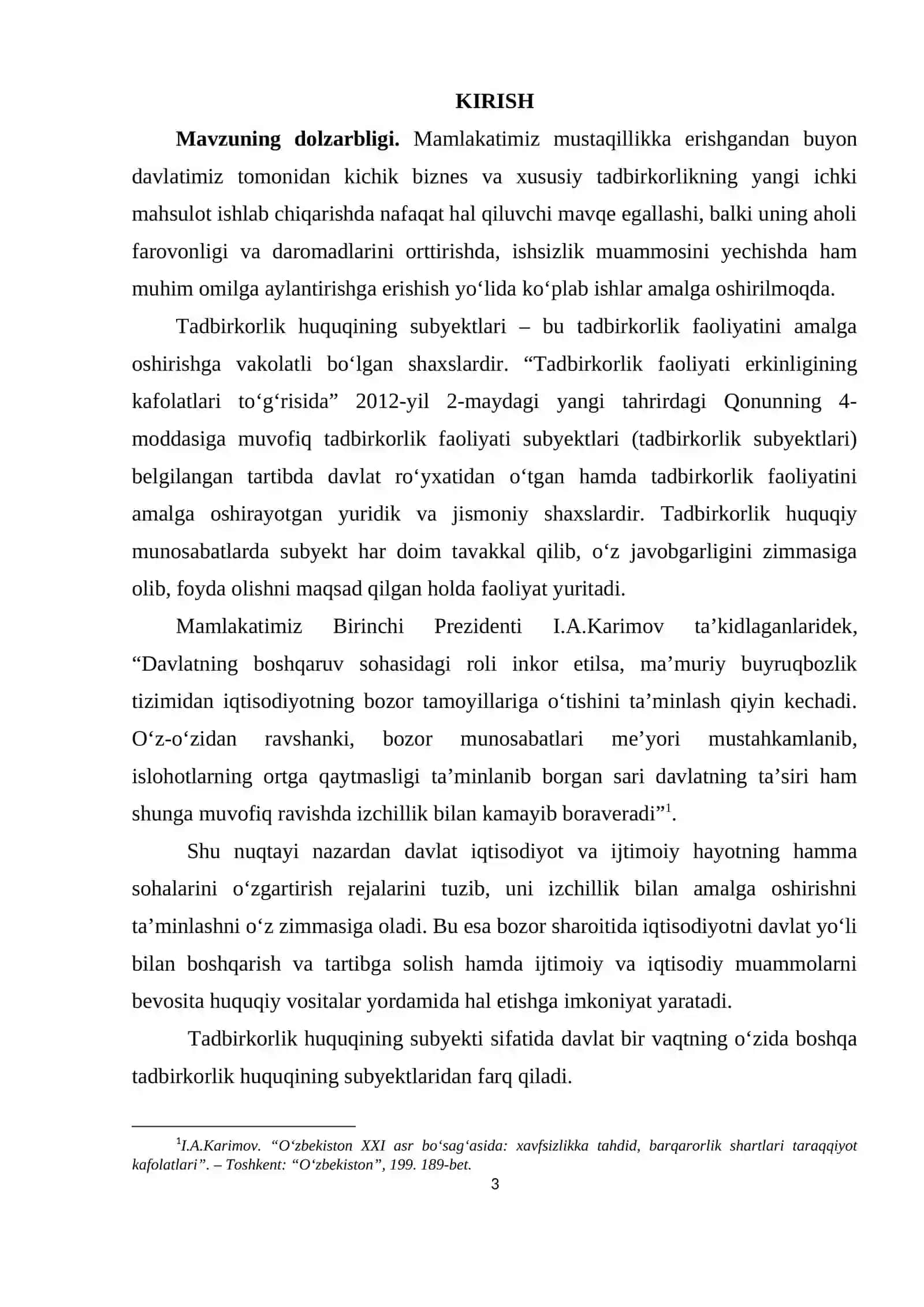 Tadbirkorlik subyektlari faoliyati ustidan davlat nazoratini o’rnatish zaruriyati, tushunchasi va tamoyillari 3