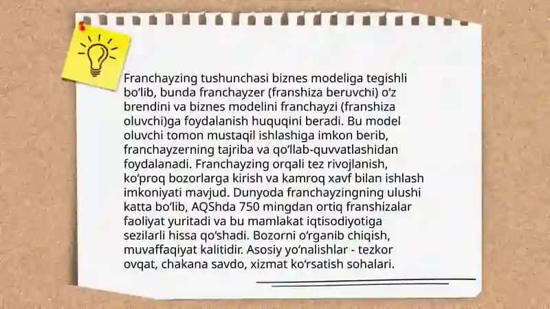 Franchayziyaning chet el tajribasi Bozorova Muxlisa 3