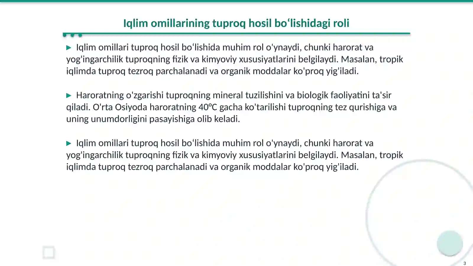 Tuproq hosil boʻlishida iqlim va gidrologik omillarning oʻrni 3