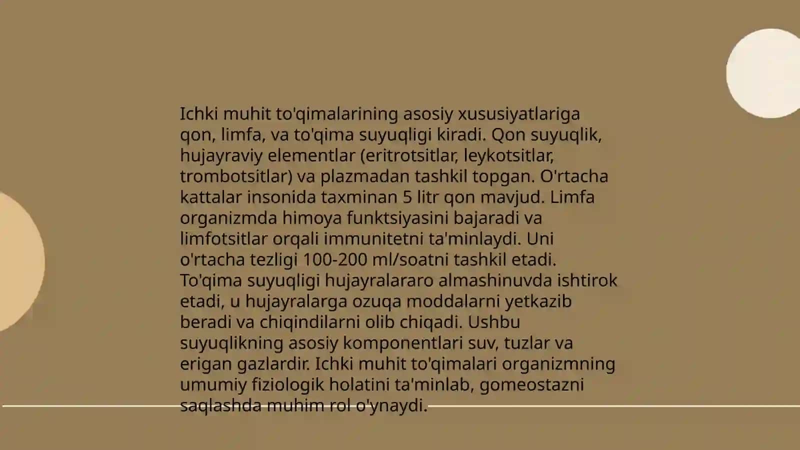 Ichki muhit to'qimalarining oʻziga xos xususiyatlarini 3
