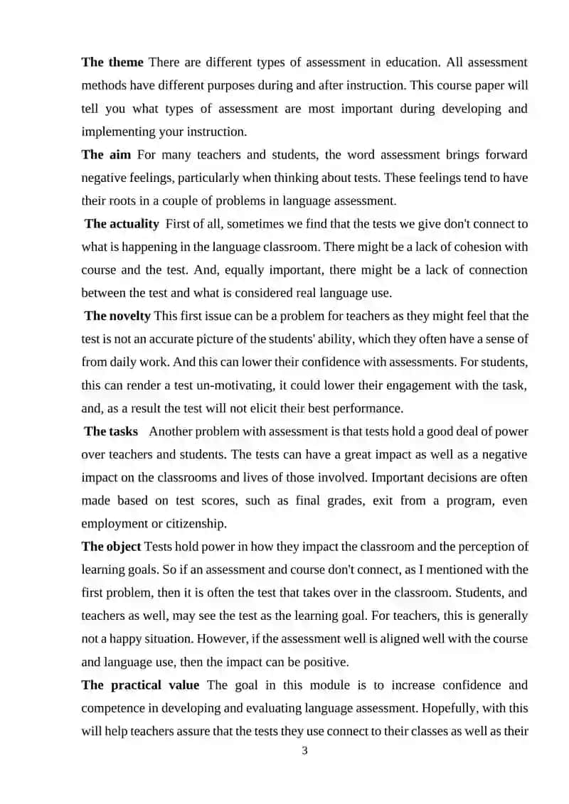 Types of assessment in FLT 3