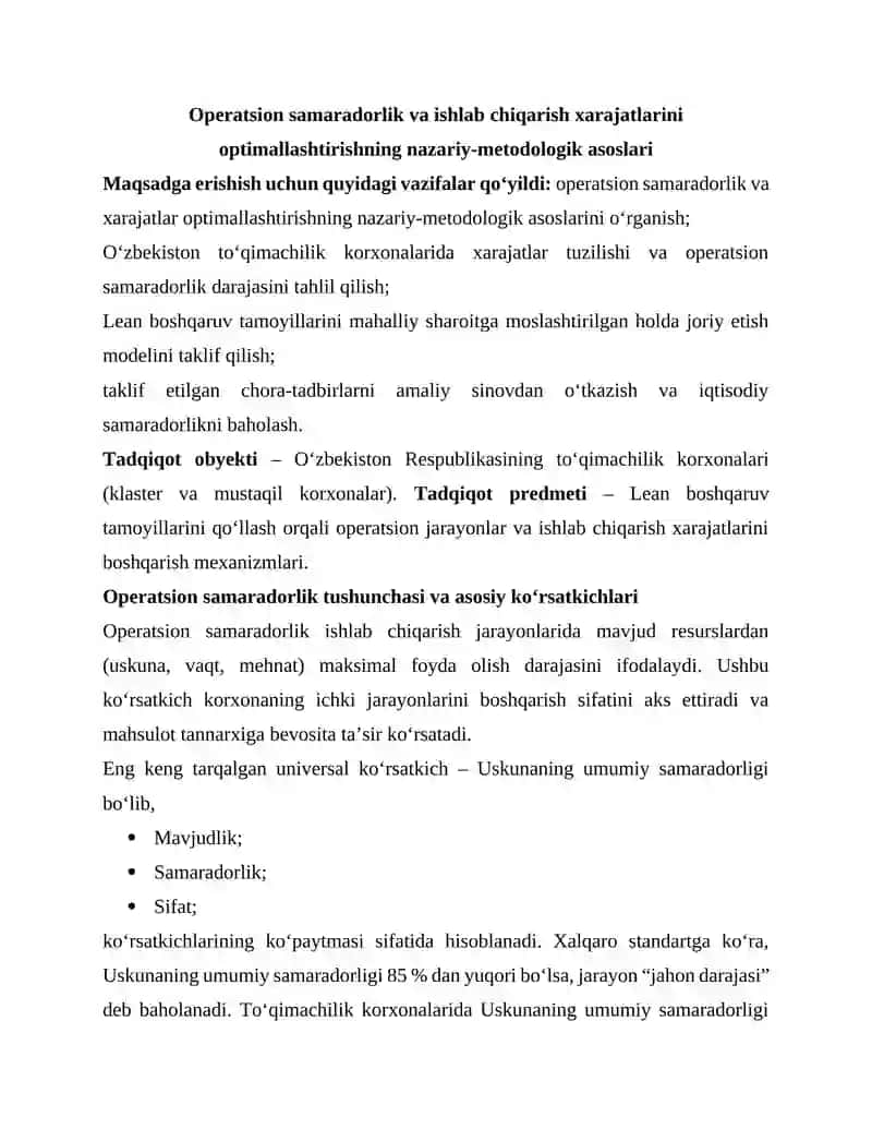Operatsion samaradorlik va ishlab chiqarish xarajatlarini optimallashtirish. 3