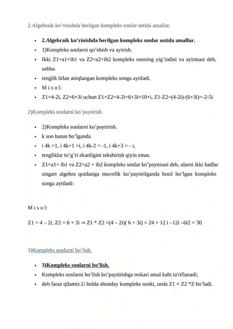 Kompleks sonlarning turli xil ko`rinishlari 3