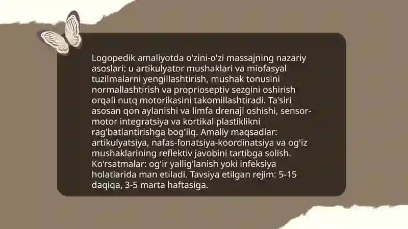 Logopedik amaliyotda o'zini - ozi massaj qilish uslublaridan foydalanish 3