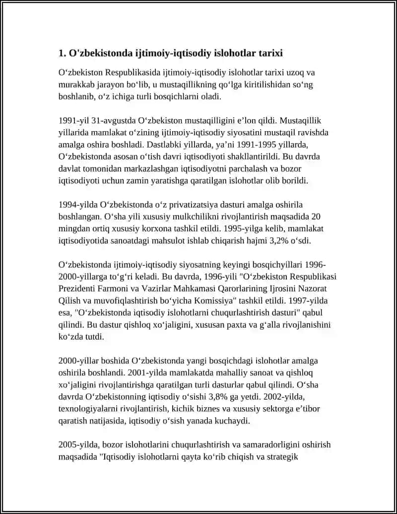 IQTISODIY ISLOHOTLAR, XUSUSIY MULKNING MUAFIQLASHISHI. O'ZBEKISTONDA BOZOR ISHTIROKCHILARINING RIVOJLANISHI 3
