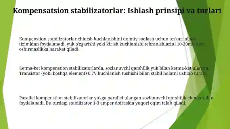 Kompensatsiyon va parametirik sitabilizatorlarni ishlash prinsipi 3
