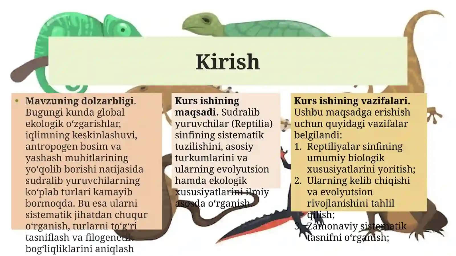 SUDRALIB YURUVCHILAR (REPTILIA) SINFI SISTEMATIKASI 3