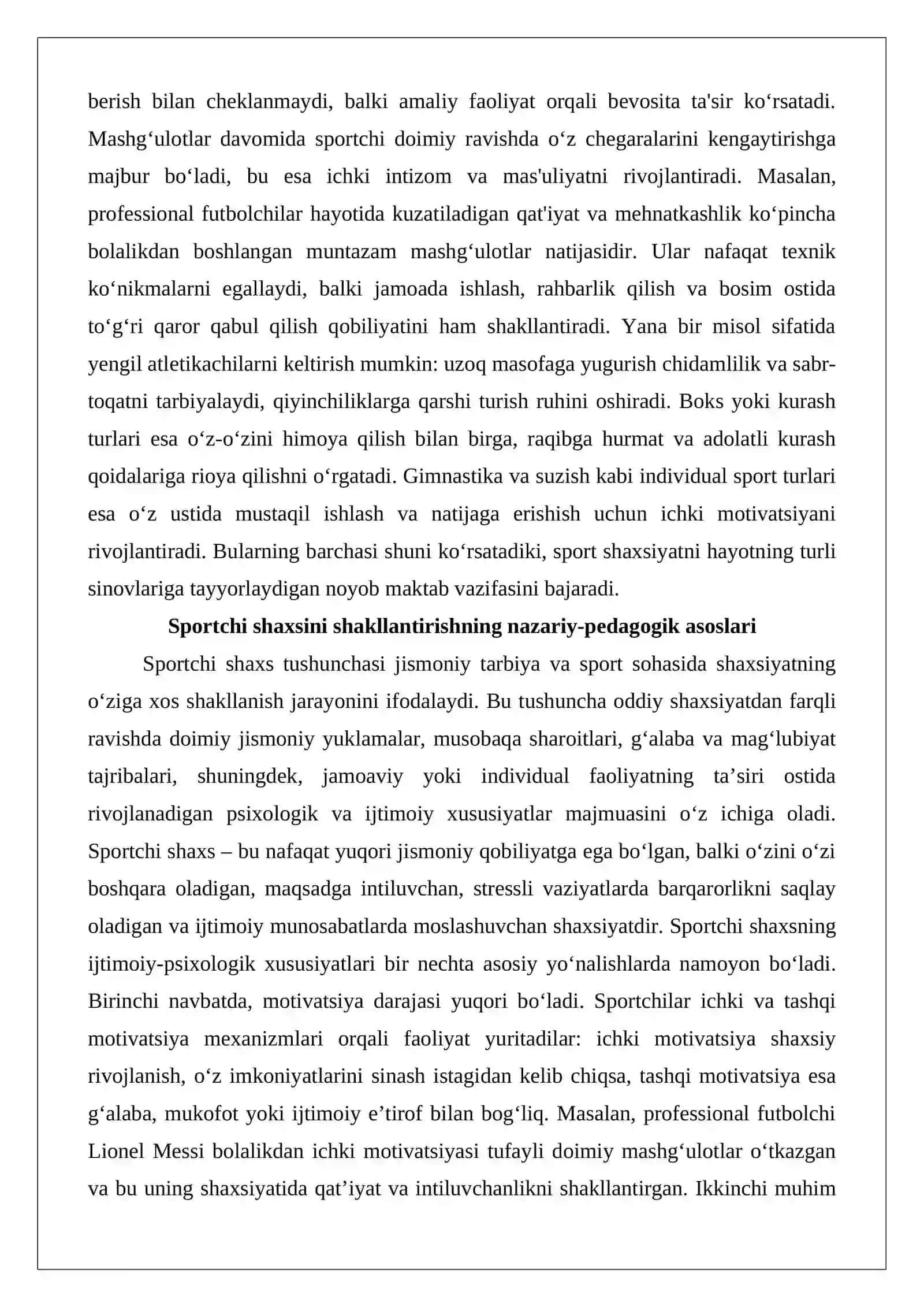 Sportchi shaxsni shakllantirishda jismoniy tarbiya va sportning o‘ziga xos spesifik ahamiyati 3