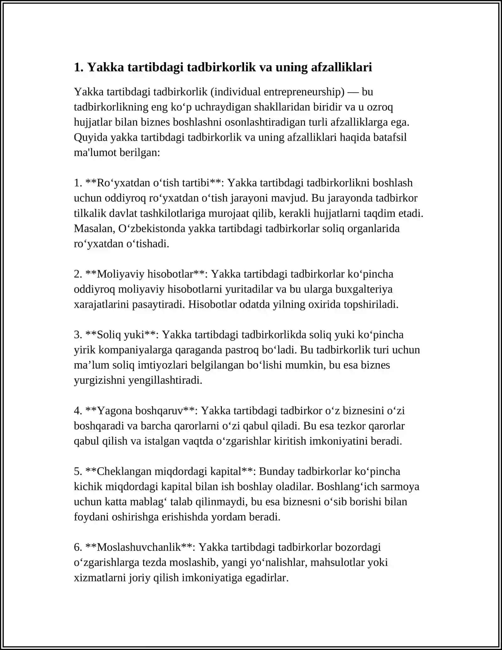 BIZNES YURITISHNING ASOSIY SHAKLLARI VA AFZALLIKLARI KAMCHILIKLARI 3