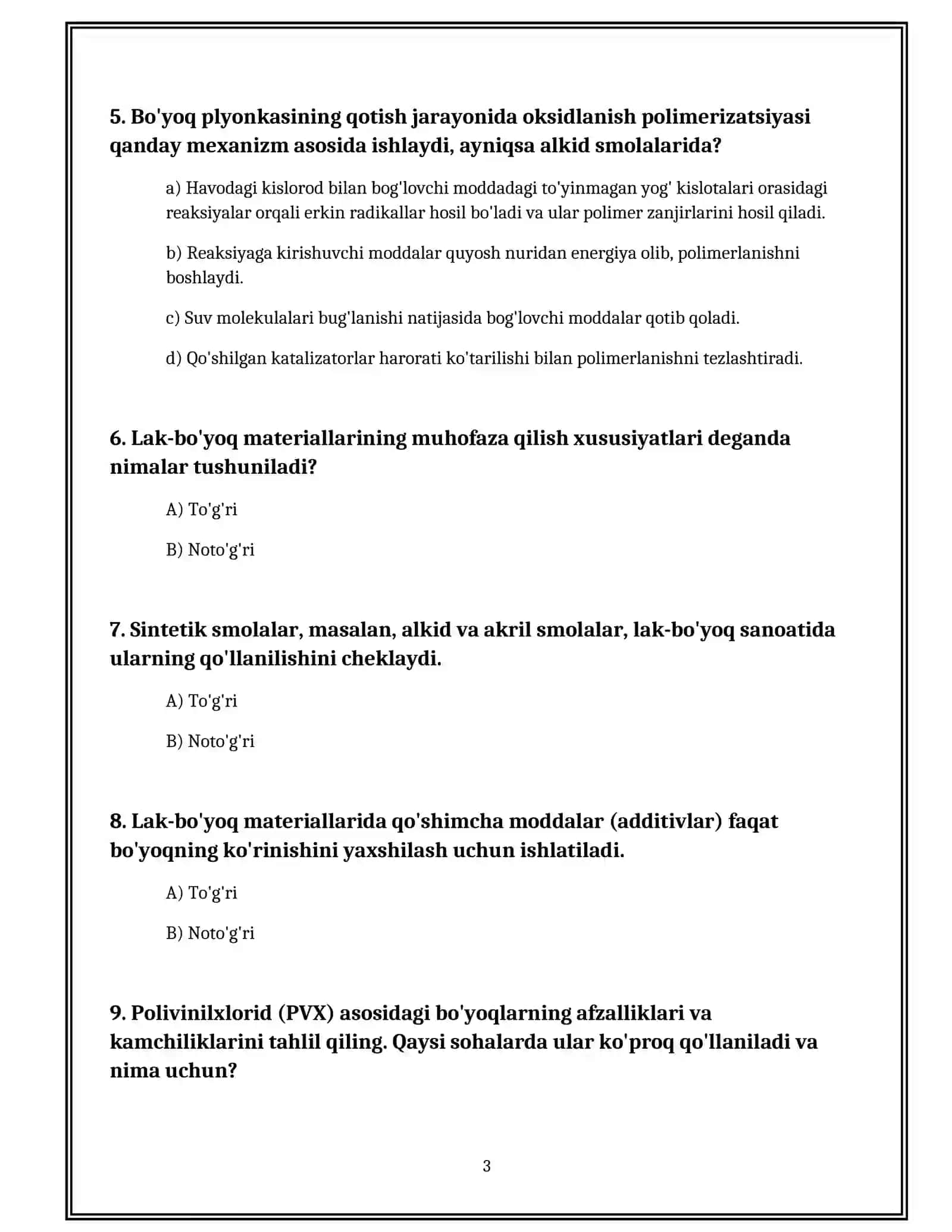 Lak-bo'yoq materiallari texnologiyasi fanidan 3