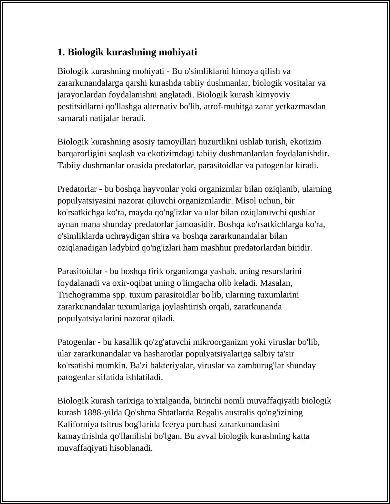 ZARARKUNANDA HASHAROTLARGA BIOLOGIK KURASH CHORALARI 3