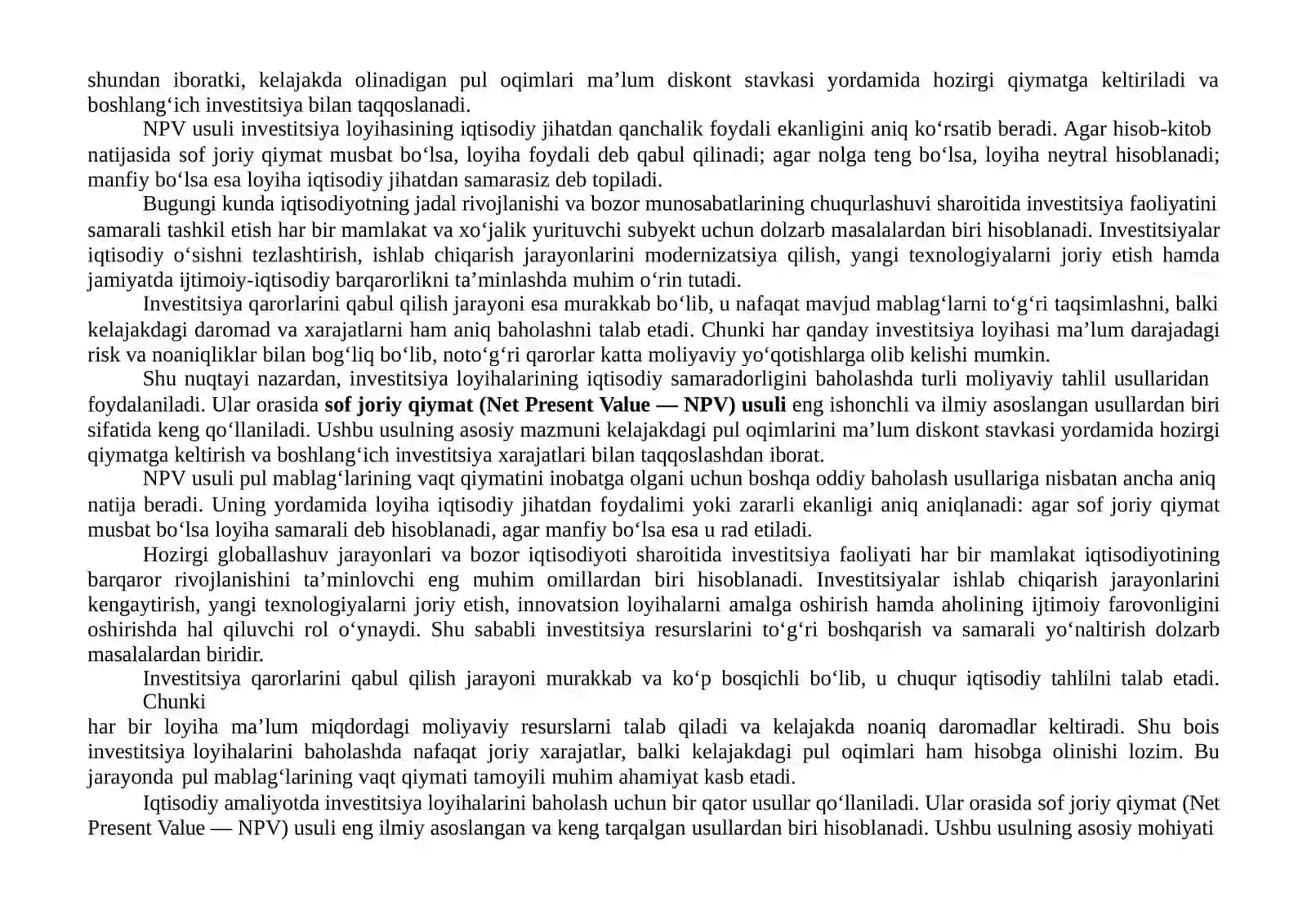 Sofjoriy qiymat (NPV) usuli 3