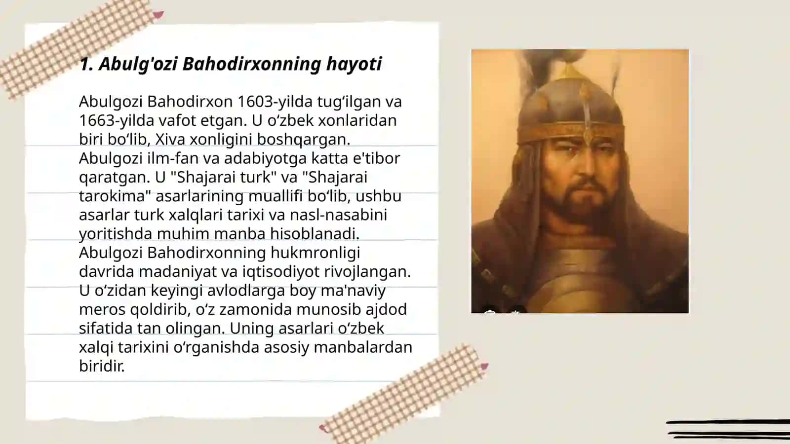 Xiva adabiy muhiti. Abulg'ozi hayoti va ijodi 3