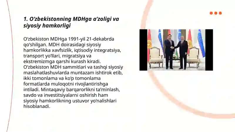 Oʻzbekiston MDH AQSh ShXT bilan munosabatlari 3