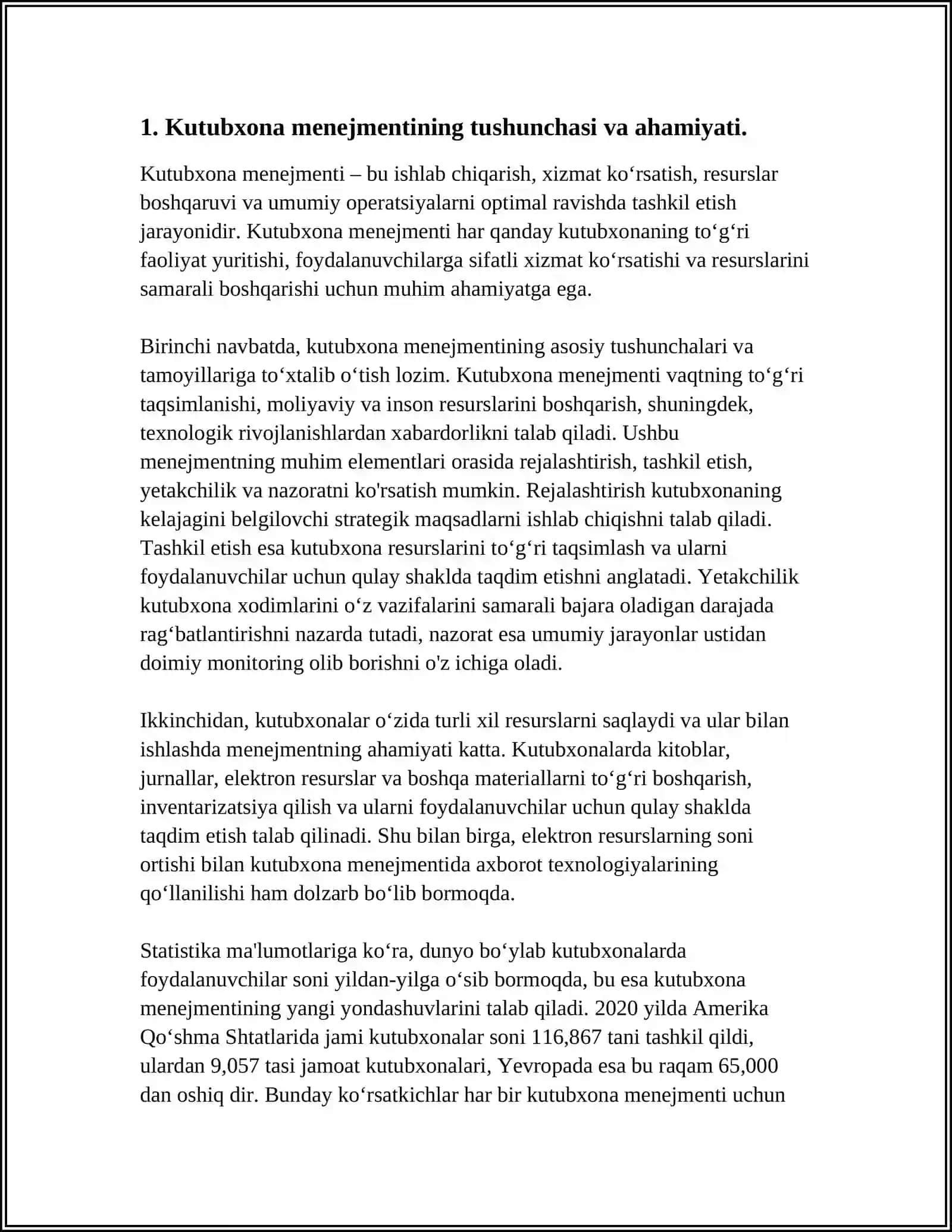 KUTUBXONA BOSHQARUV (MENEJMENTI):ASOSIY TUSHUNCHALARI VA KATEGORIYALARI 3