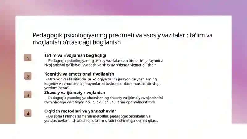 Pedagogik psixologiya: predmeti, tuzilmasi, muammolari 3