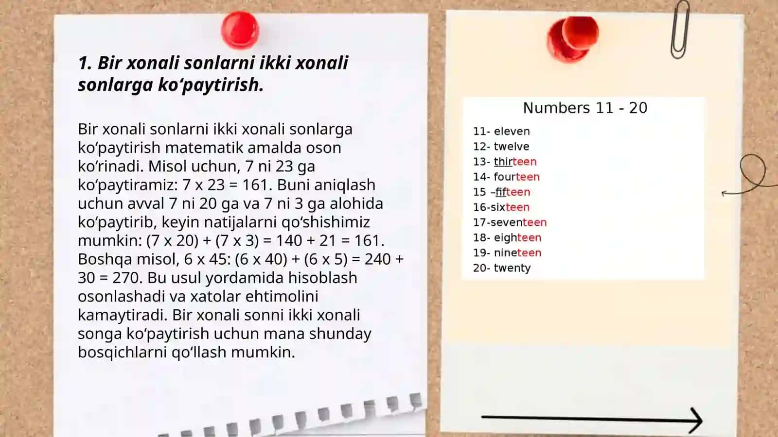 Ikki va uch xonali sonlarni bir xonali songa koʻpaytirish 3