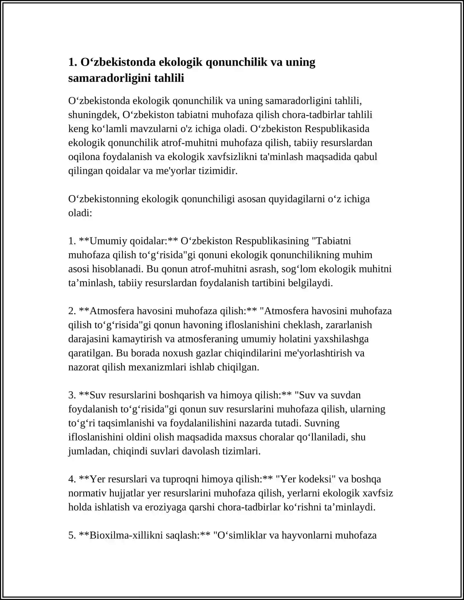O'ZBEKISTON TABIATNI MUHOFAZA QILISH CHORA TADBIRLAR TAHLILI 3