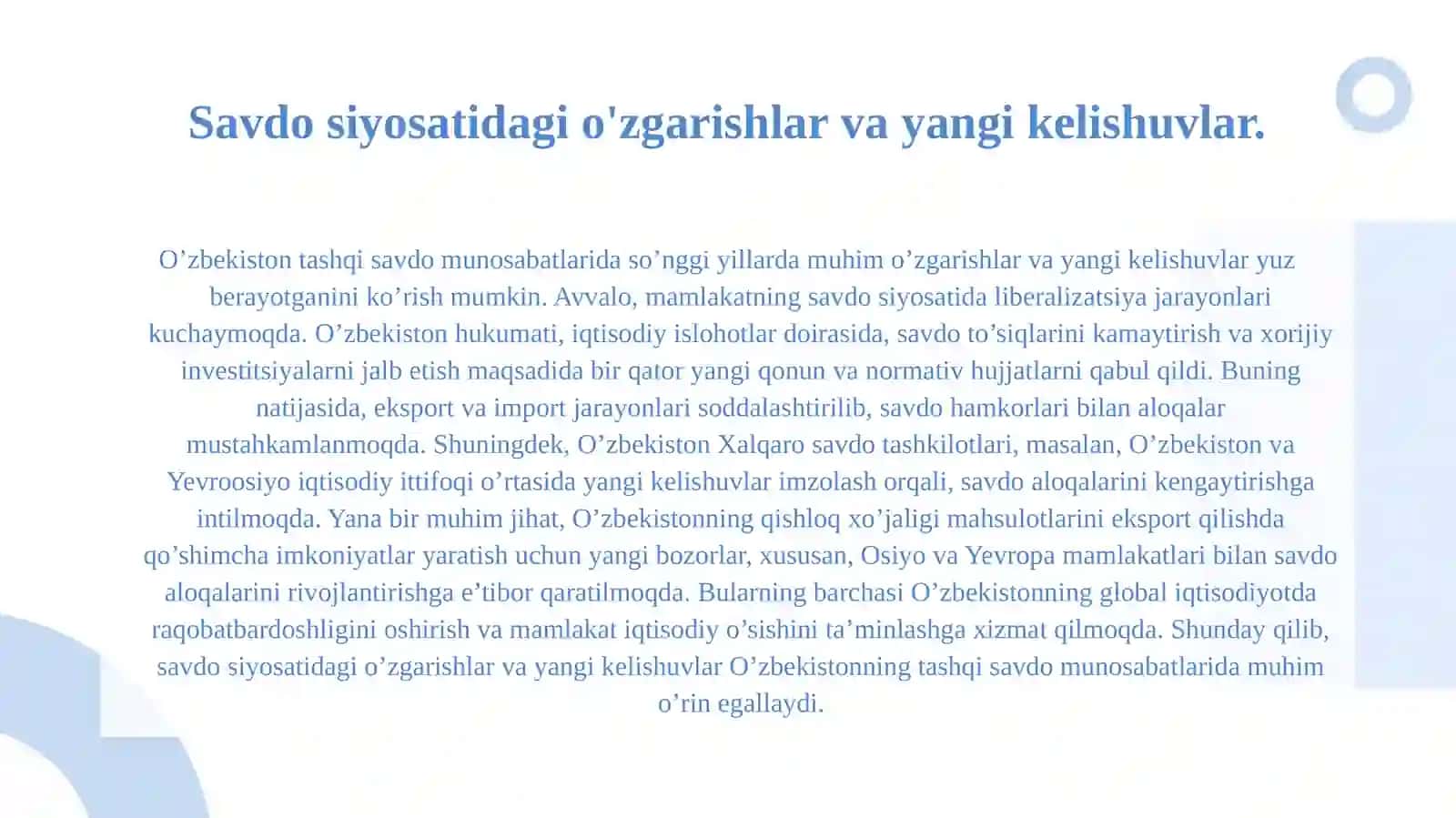 O‘zbekiston tashqi savdo munosabatlari rivojlanishiga xos bo’lgan tendentsiyalar 3