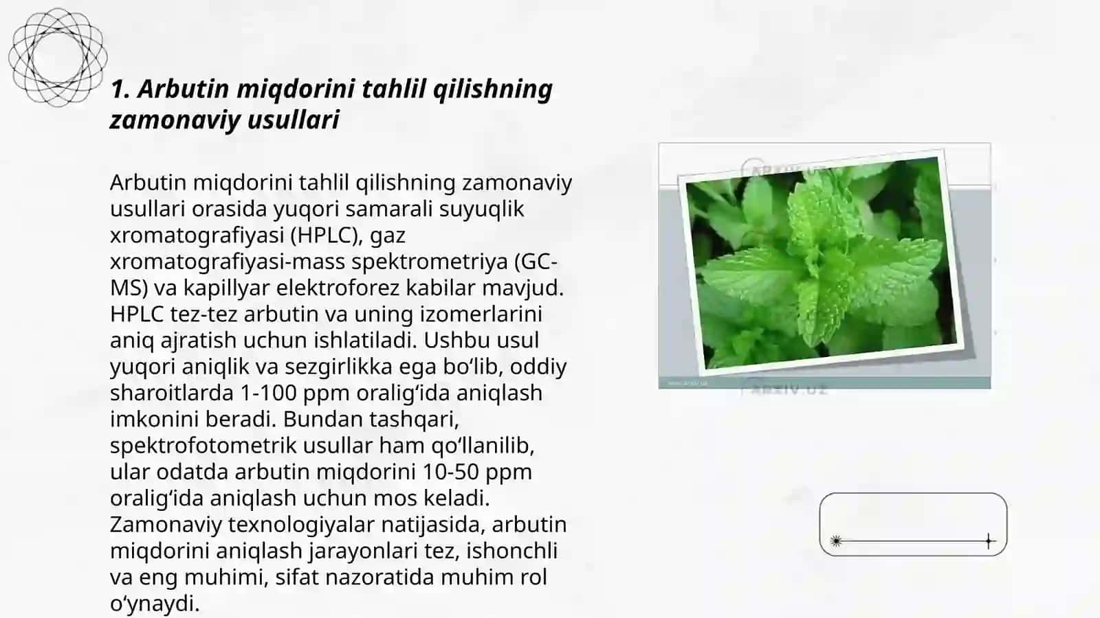 Arbutin miqdorini aniqlash usullari 3