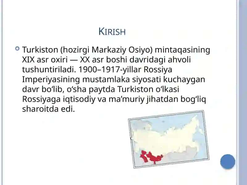 Turkiston XX asr boshlarida ( 1900 - 1917 ) XX asr boshlarida Rossiya Imperiyasining Turkistondagi ijtimoiy - iqtisodiy siyosati 3