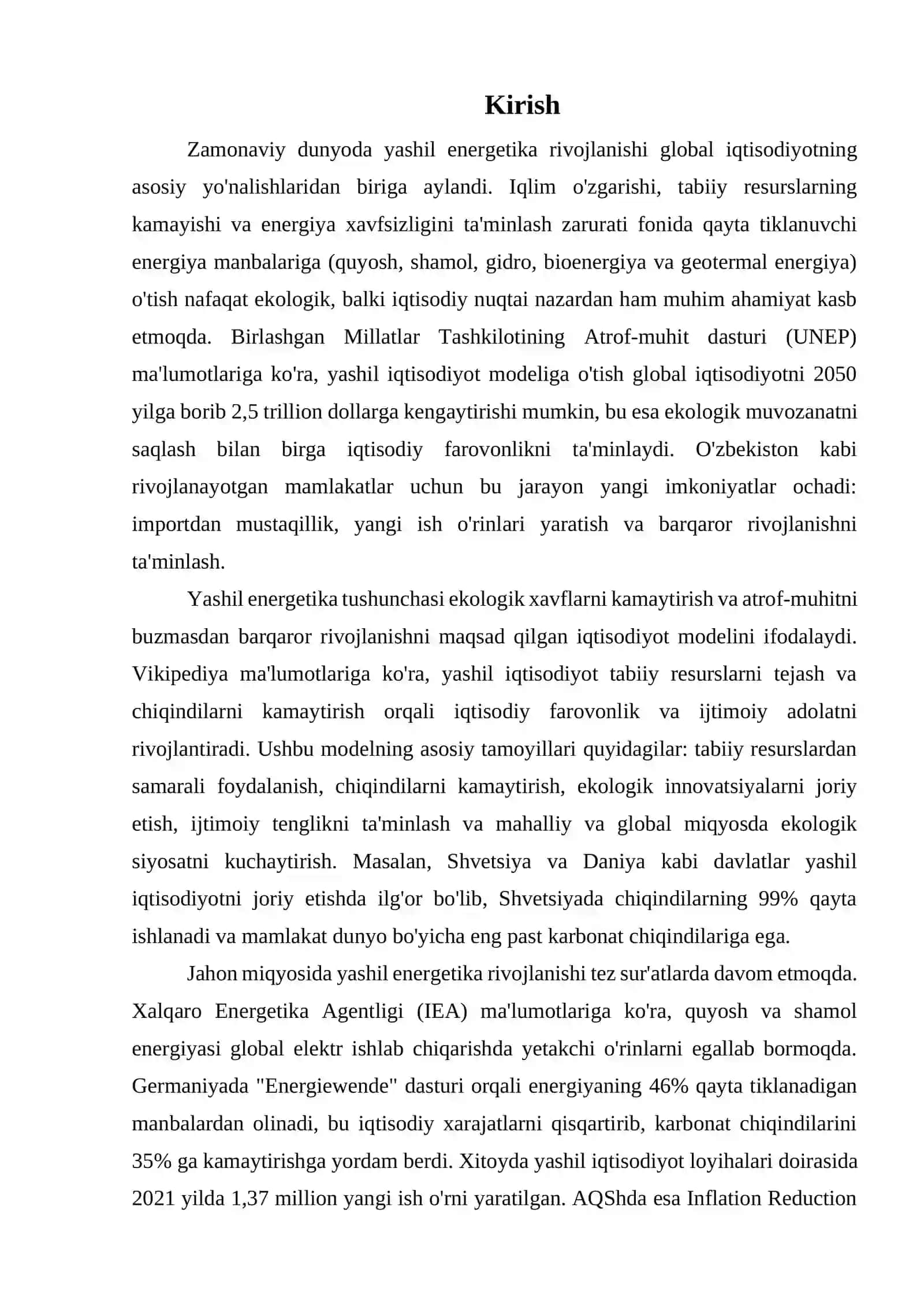 Yashil energetika rivojlanishi va uning iqtisodiyotga ta'siri 3