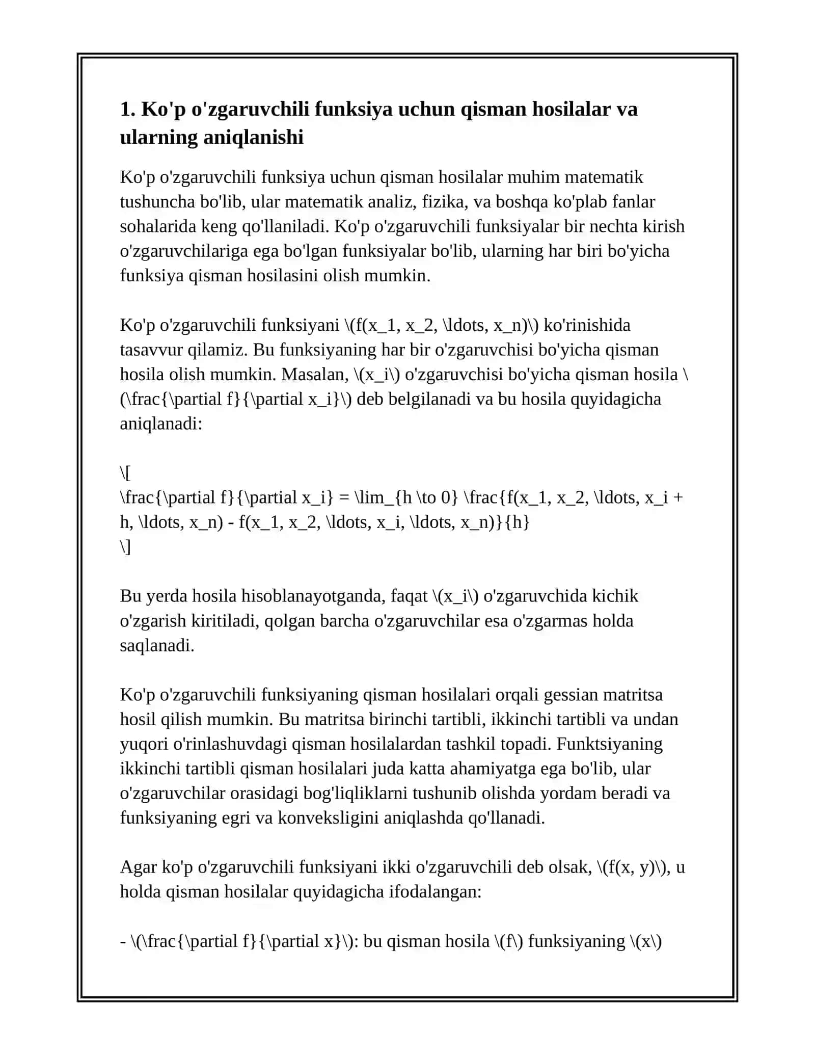 KO'P O'ZGARUVCHILI FUIKSIYANING YUQORI TARTIBLI HOSILA VA DIFFERENSIALLARINI TOPISH 3