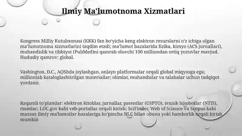Mavzu: Kongress kutubxonasida ilm-fan va texnologiya bo'yicha elektron manbalar 3