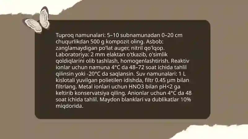Tuproq va suvning ifloslanishida ion bog'lanishli birikmalarni aniqlab ulardan tozalash usulini ishlab chiqish 3