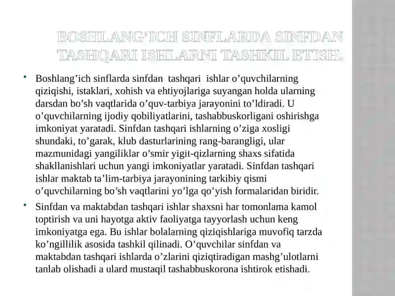 Sinfdan tashqari ishlarni tashkilotish 3