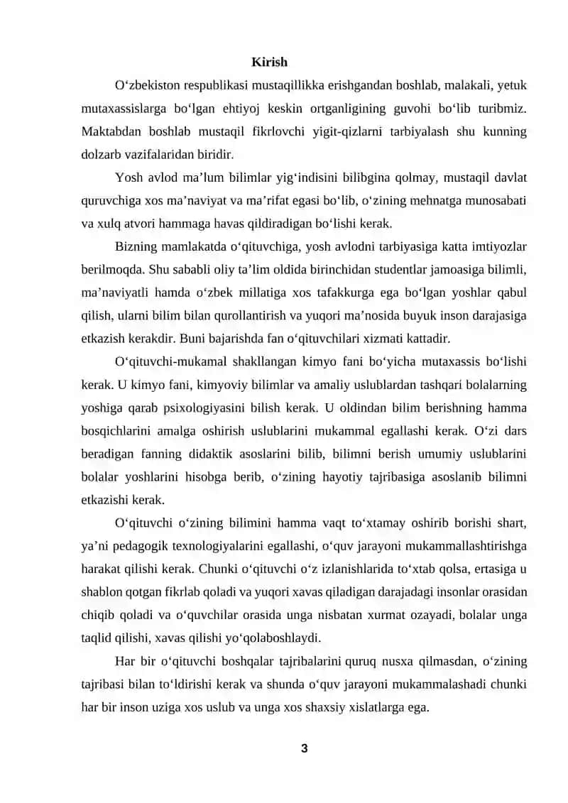 Maxsus fanlarni oʻqitishning oʻquv-meʼyoriy hujjatlari va metodik ishlari, ularni rejalashtirish,tashkil etish va tayyorlash metodikasi 3