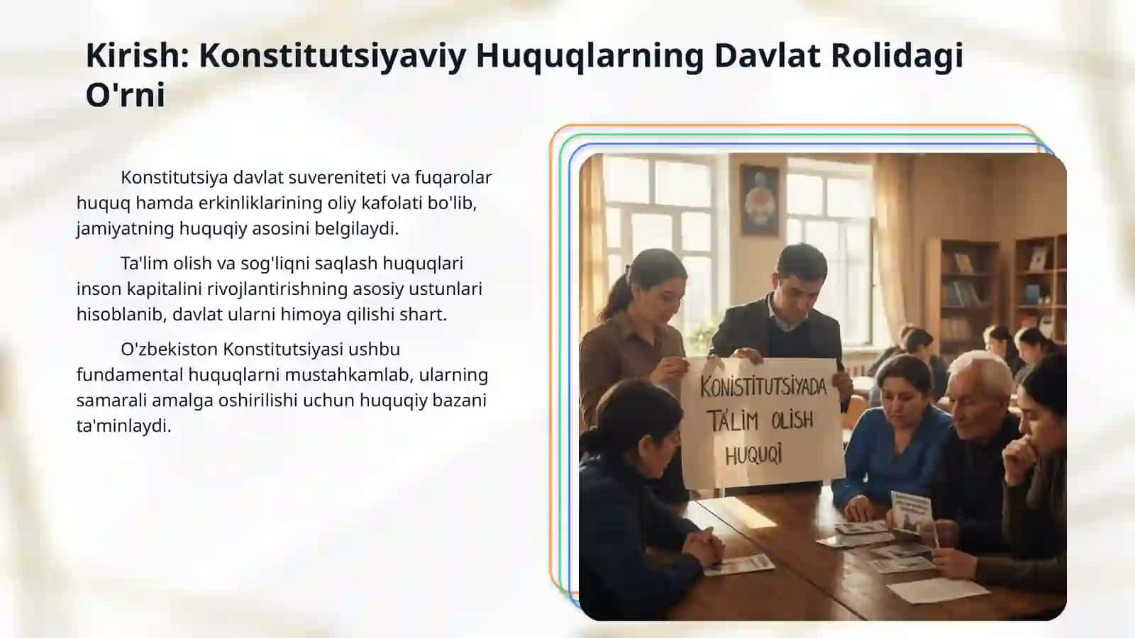 Konistitutsiyada talim olish xuxuqi.Konistitutsiyada sogliqni saqlashga oid muhim qoidalar 3