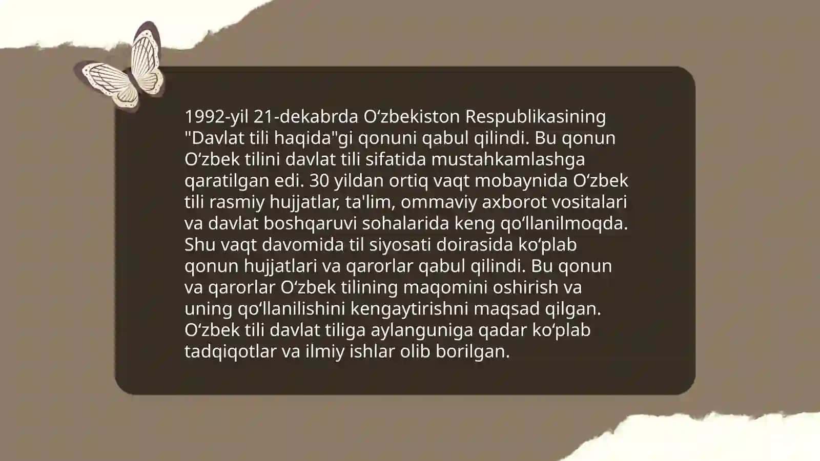 Oʻzbek tilining davlat tili sifatidagi nufuzi va mavqeyini tubdan oshirish toʻgʻrisida 3