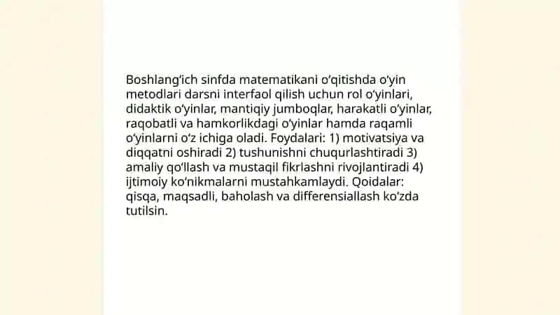 Boshlang'ich sinfda matematika oʻqitish metodlari 3