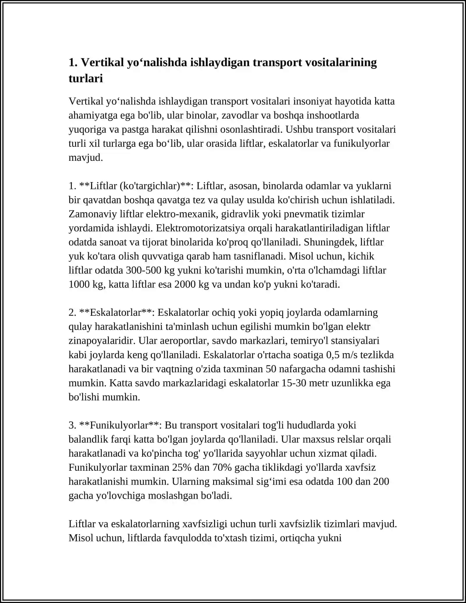 Vertikal yo‘nalishda ishlaydigan transport vositalarining turlari 3
