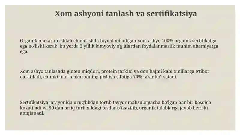 Organik makaron mahsulotlari ishlab chiqarishning xususiyatlari 3