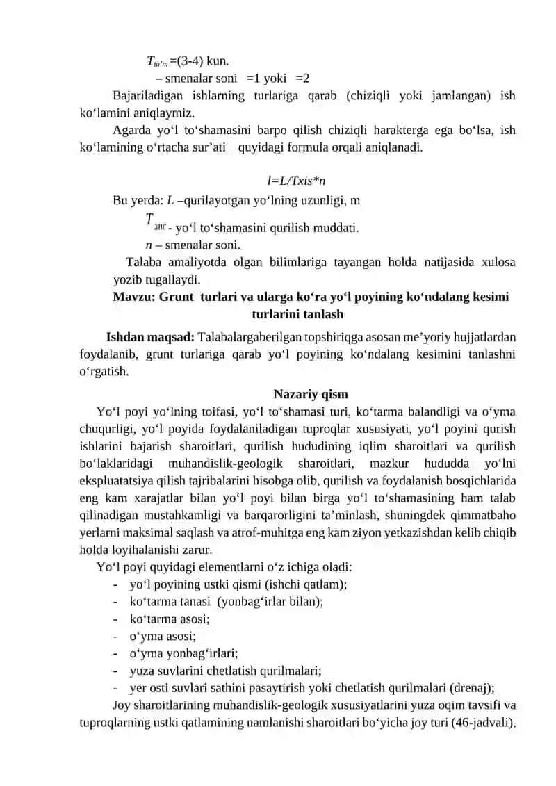 Yo‘l iqlim grafigini qurish va qurilish muddatini asoslash 3