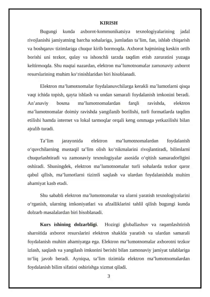 ELEKTRON MA’LUMOTNOMA VA ULARNI YARATISH 3