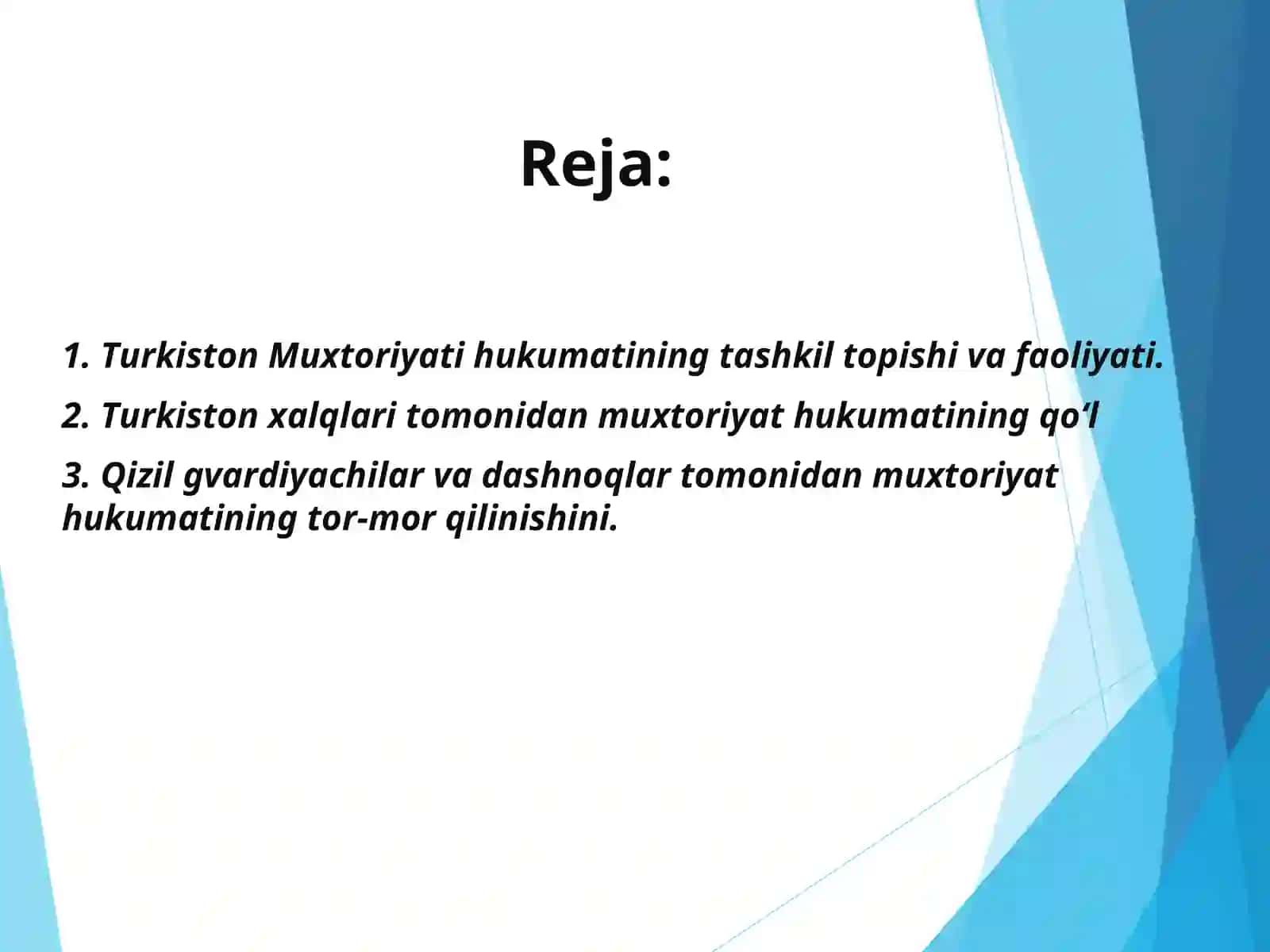 10-SINF TARIX FANIDAN TURKISTON MUXTORIYATI MAVZUSI BO'YICHA TAQDIMOD 3