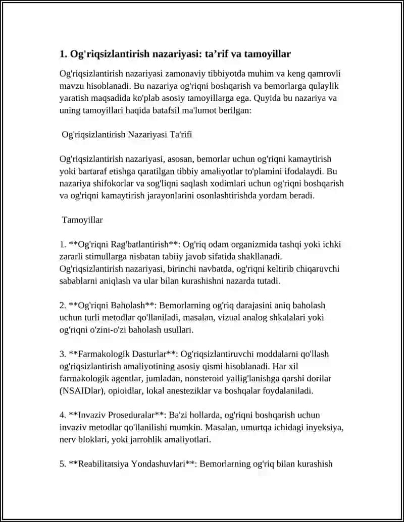 MUSTAQIL ISH Mavzu: OGRIQSIZLANTIRISH. NARKOZ NAZARIYALARI, TURLARI, ASORATLARI 3