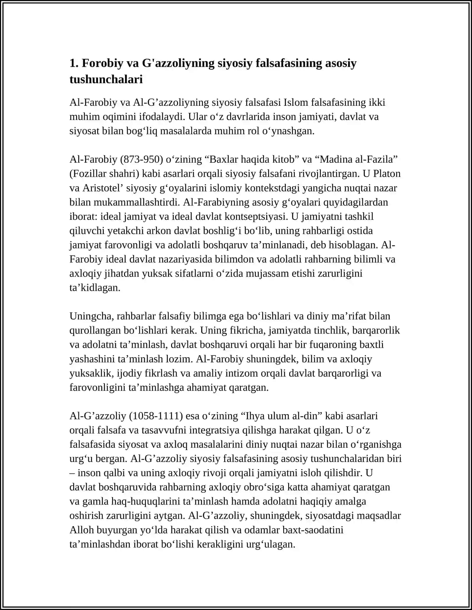 ABU NASR FAROBIYNING SIYOSAT FALSAFASI VA G'AZZOLIYNING KIMYOYI SAODAT ASARLARI QIYOSIY TAHLILI 3