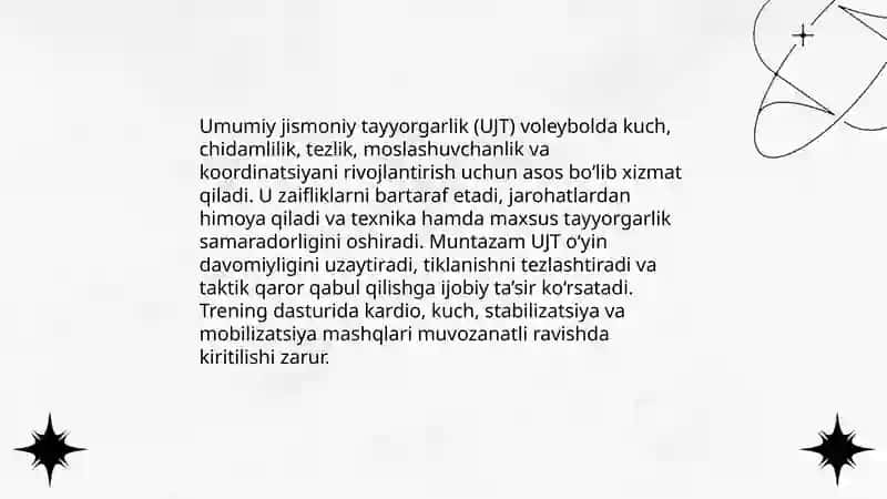 Voleybol o‘yinida tayyorgarlik turlarining o'rni va ahamiyati 3