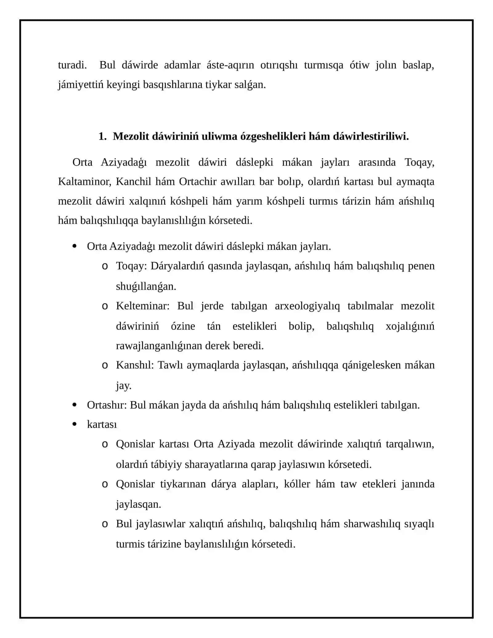 Mezolit dáwiri mákan jaylarının jaylasıwı hám úyreniliwi 3