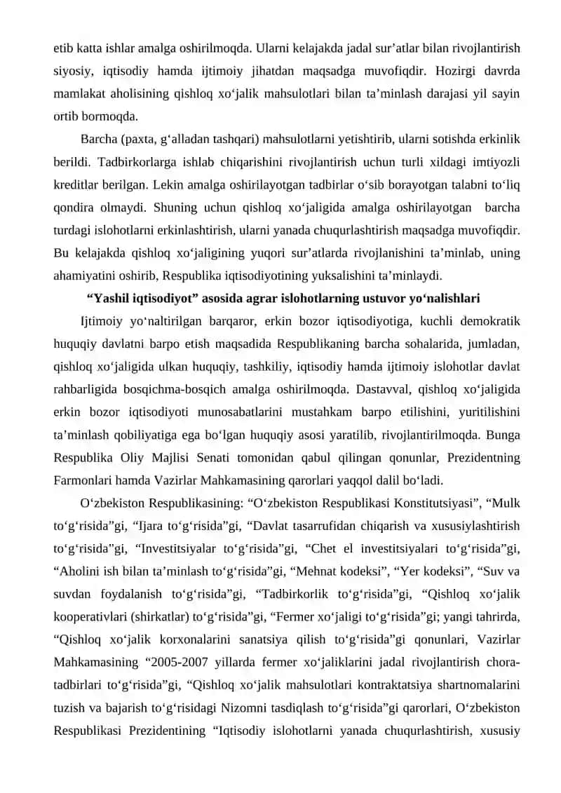 QISHLOQ XO‘JALIGINI “YASHIL IQTISODIYOT” ASOSIDA BARQAROR RIVOJANTIRISH YO‘LLARI.  ORGANIK QISHLOQ XO‘JALIGI. 3