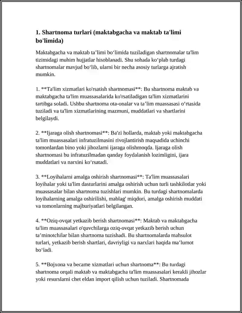 Shartnoma turlari (maktabgacha va maktab ta'limi bo'limida) 3