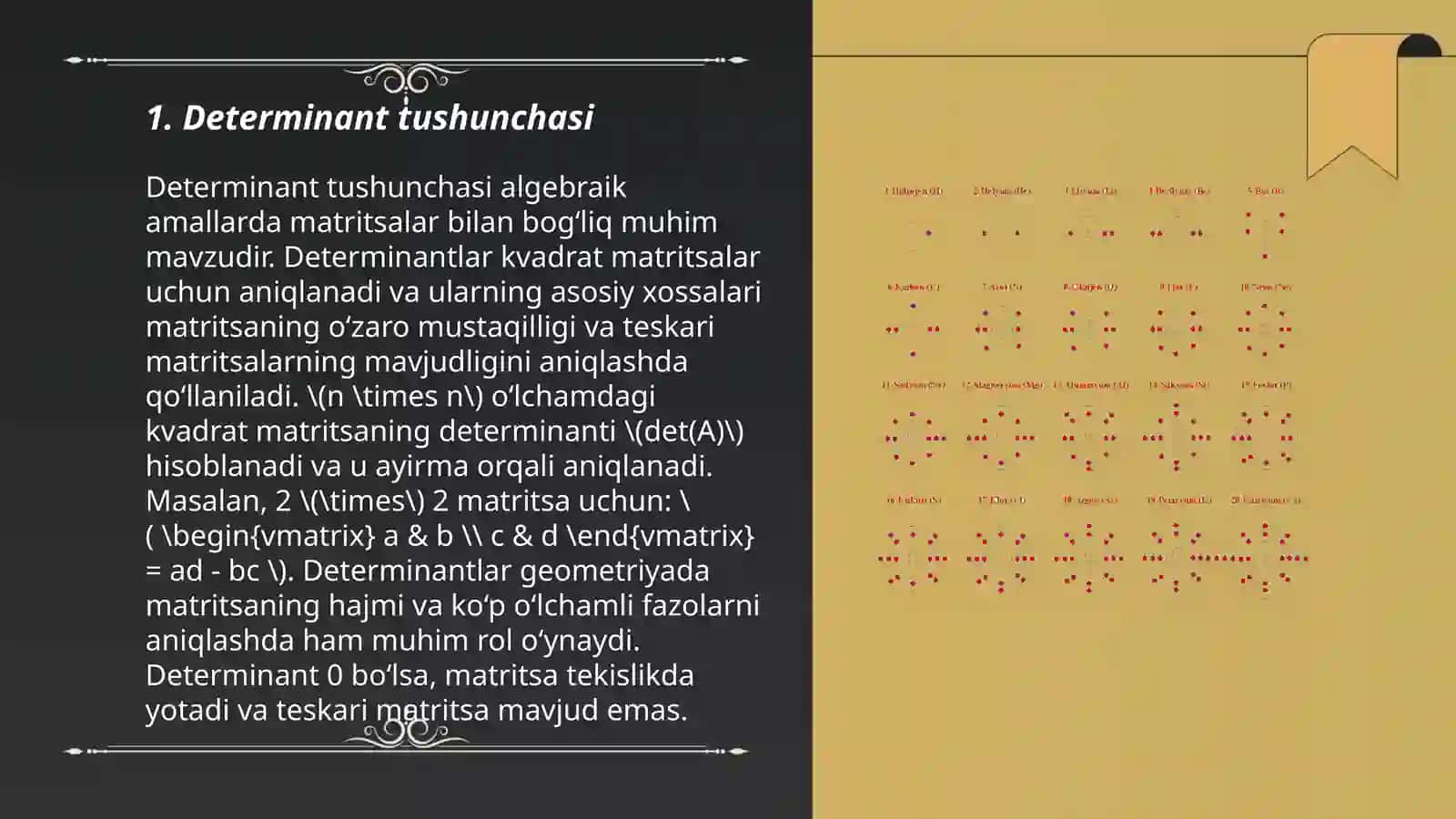 Determinantlar nazaryasini aksiomatik qoʻshish 3